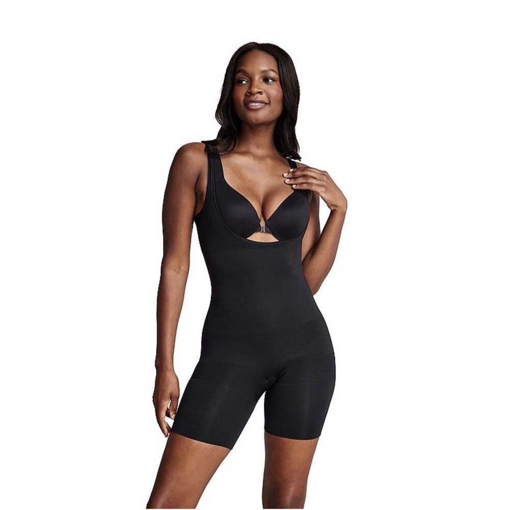 Red Hot SPANX Women’s Size XL Black Shapewear Open Bust Mid Thigh Bodysuit NEW
